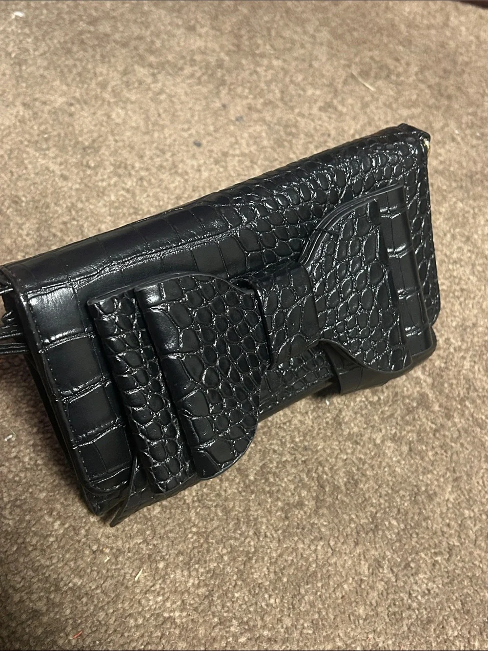 Betsey Johnson Black Croc-Embossed Wristlet Phone Case with Detachable Strap